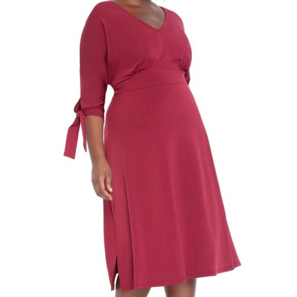 Eloquii Fit & Flare Dress with Tie Sleeves